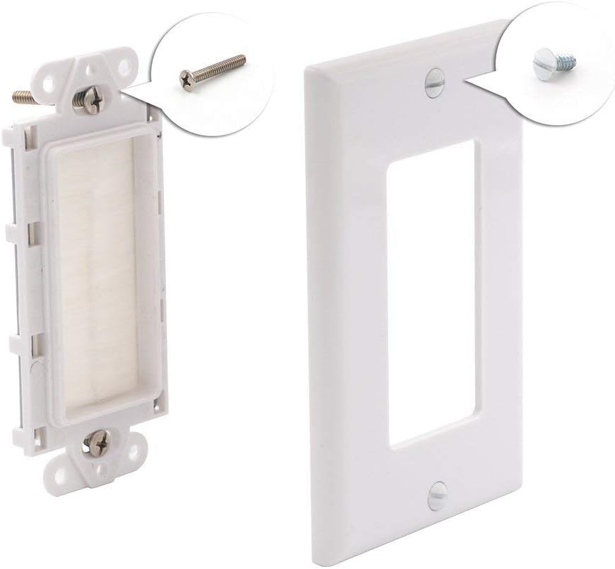 VCE Single Brush Wall Plate Cable Pass Through Insert for Wires, Single Gang Cable Access Strap, Wall Socket for HDTV, Home Theater Systems - White (2-Pack): Electronics