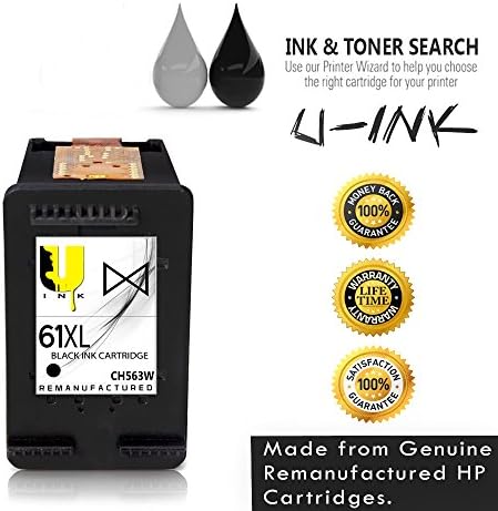 UInk Brand 61XL Black Inkjet Premium High Yield Ink Cartridge for HP61/HP61XL - CH563WN, CH564WN