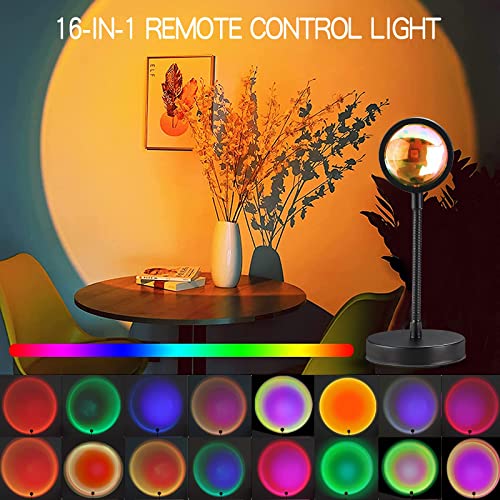 Sunset Lamp Projector,16 Color LED Rainbow Sunset Projection Lamp with Remote,360 Degree Rotation Night Light for Party Bedroom Home Decor.