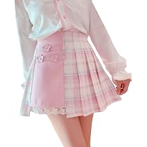 Amazon.com: 格子百褶迷你裙女款短裙高腰網球溜冰者Lolita 可愛A 字短 ...