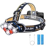 Headlamp Flashlight with Red Light, Karrong 7 Led Head lamps 18650 USB Rechargeable Headlight 13000 lumen Waterproof 8 Modes Operation Bright Head Torch for Camping Hiking Fishing Jogging