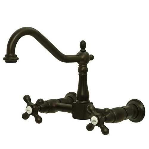 Kingston Brass KS1245AX Heritage Grifo de cocina central de 8 pulgadas para montaje en pared