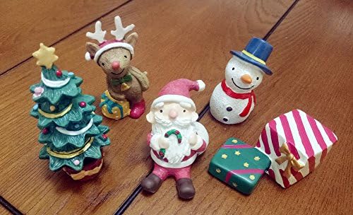 FinerMe Fine Work 5 Pcs Resin Craftwork Decorations Santa Claus/Christmas Tree/Snowman/Reindeer/Gift Box Dollhouse Creative Home Crafts Toy Christmas Gift Desk Decor Party ornaments