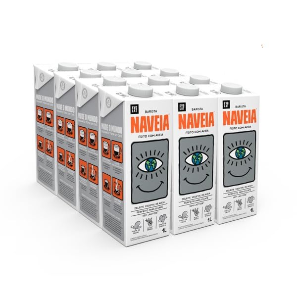 Naveia Pack 12x Leite Vegetal de Aveia Barista 1L - Para Café, Vegano, Sem Lactose e Sem Glúten