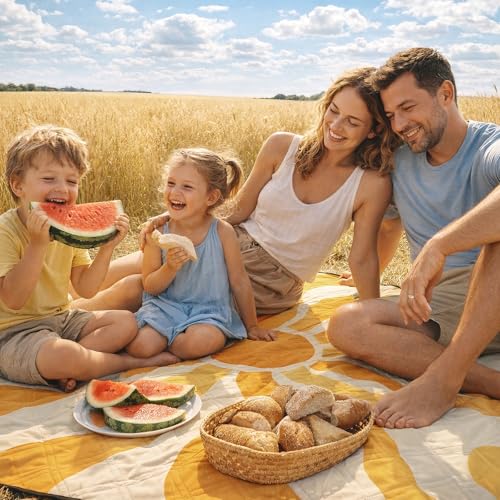 Sekey Picnic Blanket Waterproof 200 x 200 cm, Beach Blanket Sand-Free | Padded, Three-Layer Structure, PEVA Waterproof Base, Tie Strap Carry Strap, Suitable for Picnics, Camping, Beach