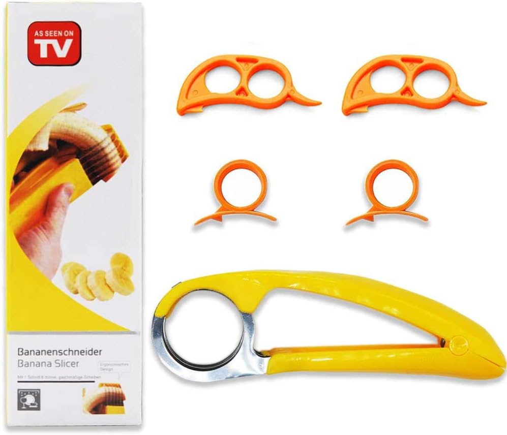 Banana Slicer, Orange Citrus Peeler, Finger Ring Opener,5 Pack Slicer Peeler Set Kitchen Tools, Cucumber Kiwi Sausages Salad Vegetable, Handheld Fruit Tools, Kitchen Gadget