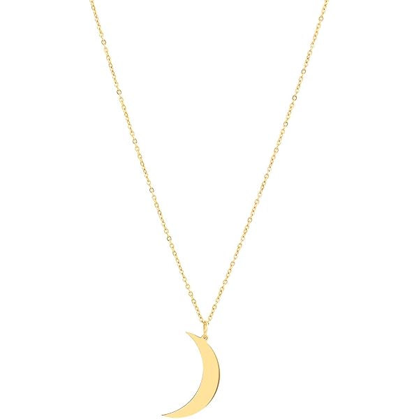 Collier Femme Pendentif Lune - Acier Inoxydable Doré - Longueur 40cm + Rallonge 5.5cm - Neuf