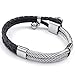 KONOV Womens Leather Stainless Steel Bracelet, Heart Charm Braided Cuff Bangle, Black Silver