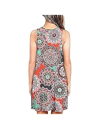 INIBUD - Vestido sin mangas con cuello en V para mujer, diseño floral, con bolsillos