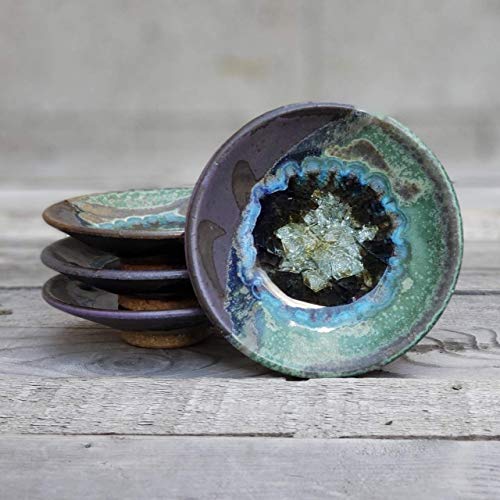 Geode Ring Dish in Purple & Green, Individual Geode Ring Dish, Fused Glass Dish, Trinket Dish, Soap Dish, Crackle Glass, Candle Holder, Dock 6 Pottery, Kerry Brooks Pottery