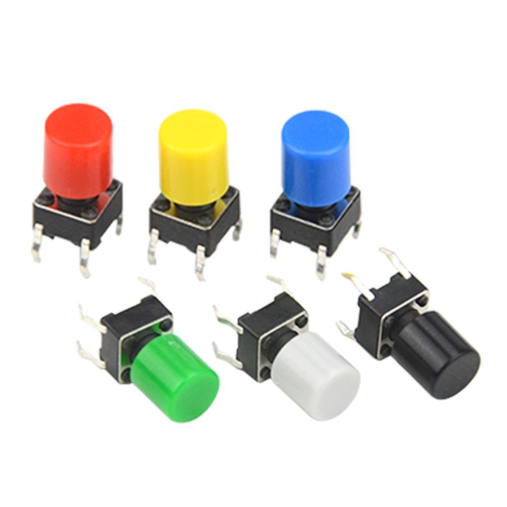 WMYCONGCONG 72 Pcs Momentary Tactile Push Button Micro Switch 6x6x9mm 6 Color Cap, Black, Red, Blue, Yellow, White, Green, Gray - Image 3