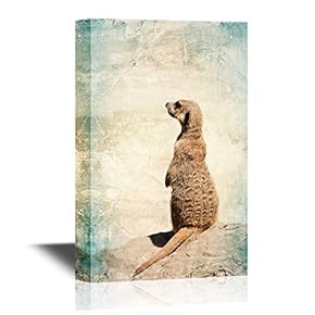 Wild Animal Canvas Wall Art - The Back of a Meerkat on Abstract Background - Gallery Wrap Modern Home Art | Ready to Hang - 12x18 inches
