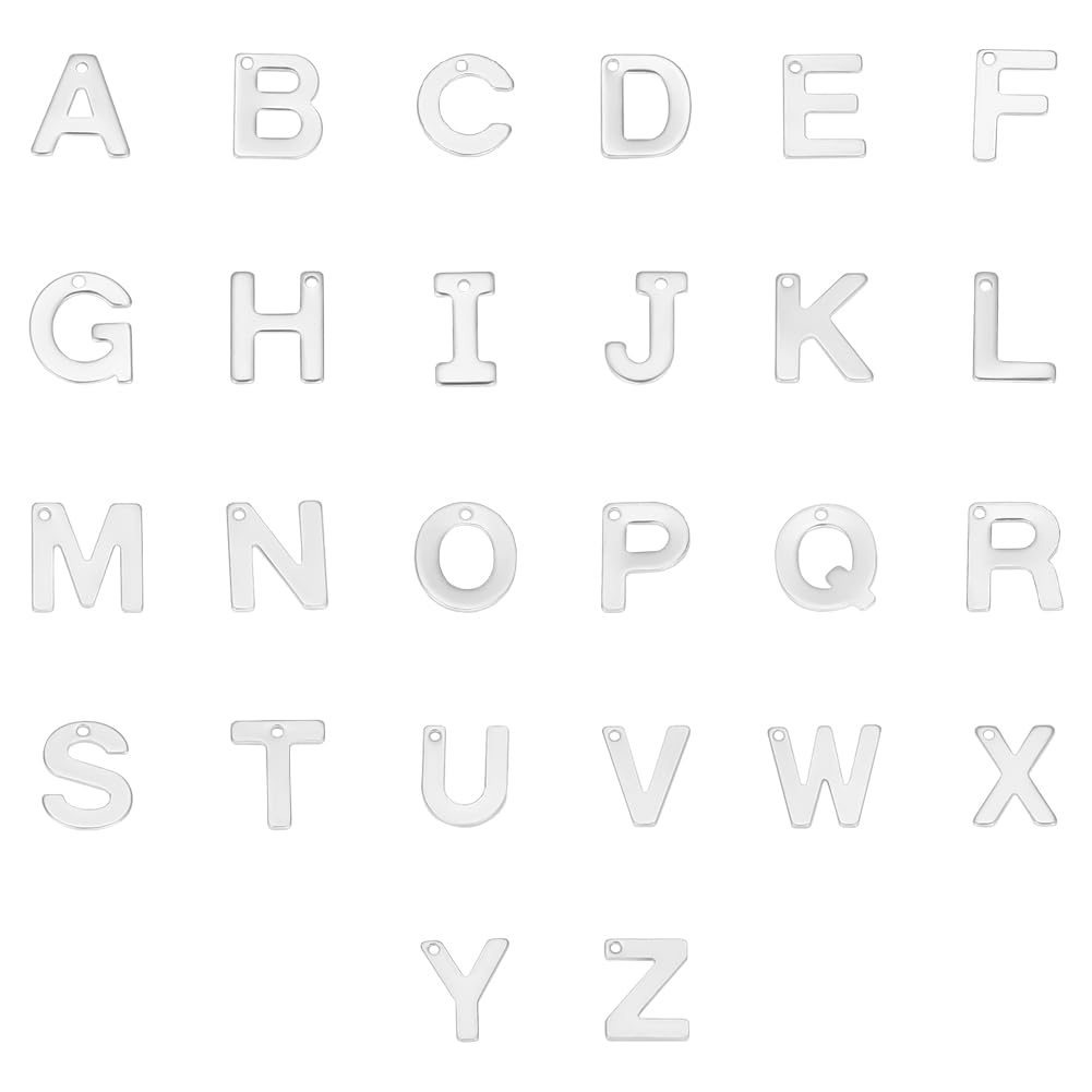 UNICRAFTALE about 104pcs 26 Styles 304 Stainless Steel Charm Letter Pendants, Laser Cutting Personality Design for Jewelry Pendant Bracelet Making