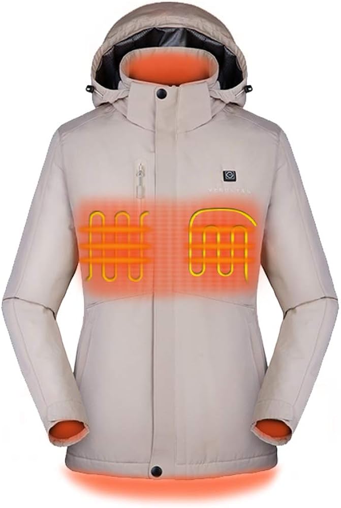 Gorich Women's Heated Jacket with Battery Pack, Heated Coat with Detachable Hood and Waterproof& Windproof: Clothing