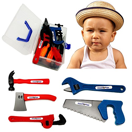 KEJIH Durable Kids Tool Set 22 Pieces for Toddlers. Educational Pretend Play Toys. Construction Accessories, Boys Construction Play Tools Kit - Storage in a Sturdy Plastic Handy Box. - Thumbnail 4