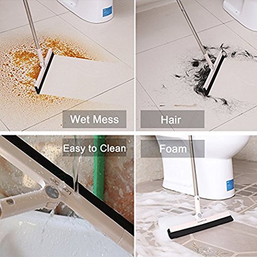 Removable Floor Squeegee Broom,Floor Squeegee Floor Wiper with 37 Inch Handle Stainless Steel Household Broom Cleaning Squeegee,Perfect for Wet Bathroom ,Pet Hair,Carpet,Tile,Pool Deck Sweeping Mop