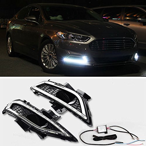 iJDMTOY Exact Fit For 2013-2016 Ford Fusion High Power 16-LED Daytime Running Lights DRL Fog Lamps Kit, Xenon White