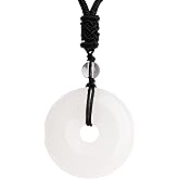ASGIFT Lucky Coin Crystal Necklace 30mm Round Donut Natural Quartz Protection Pendant with Adjustable Rope Reiki Healing Crystal Stone Spiritual Necklaces for Men Women