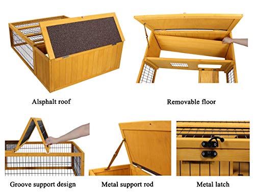 ROCKEVER Tortoise House Habitat Large Wood with Run, Wooden Small Animal Hutch Outdoor for Rabbits Chicks Guinea Pigs Metal Wire Playpen