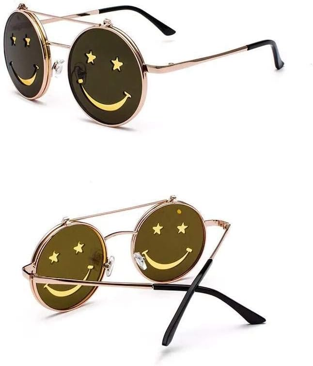 RaveGear EDM Festival Party Hipster Retro Stylish Vintage Smiley Flip Up Circular Sunglasses