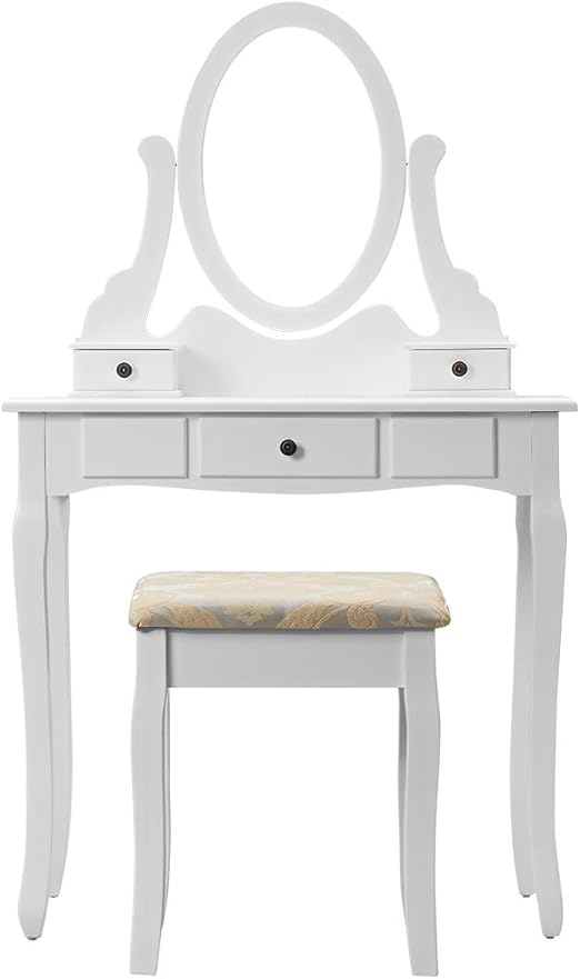 LANGRIA Blanco Tocador Mesa de Maquillaje con Taburete,Tocador con