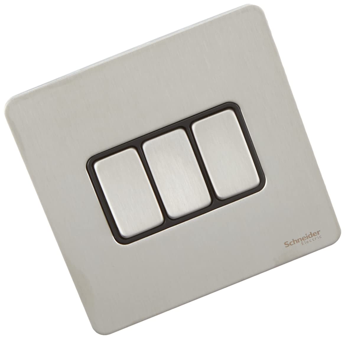 Schneider Electric Ultimate Screwless Flat Plate - Rocker 2 Way Light Switch, Single Pole, 16AX, GU1432BSS, Stainless Steel with Black Insert, 3 Gangs