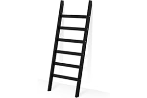 POXAKA Bamboo Blanket Ladder, 6 Tier blanket holder, 68.9 Inch Tall blanket rack, Ladder Shelf against the wall, Rustic Bamboo Quilt Rack Stand in Bathroom, Living Room, Bedroom, Black