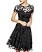 Measoul Women Round Neck Short Sleeve Pleated Lace Mini Party Evening Cocktail Dress