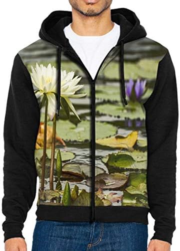 Men Hoodie Magic Lotus Flower Water Lily Unique Full Zip with Pocket Jackets Lightweight Party