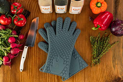 Jolly Green Products Ekogrips Premium BBQ Oven Gloves | Best Versatile Heat Resistant Grill Gloves | Insulated Silicone Oven Mitts for Grilling | Waterproof | Forearm Protection | Grey, OSFM