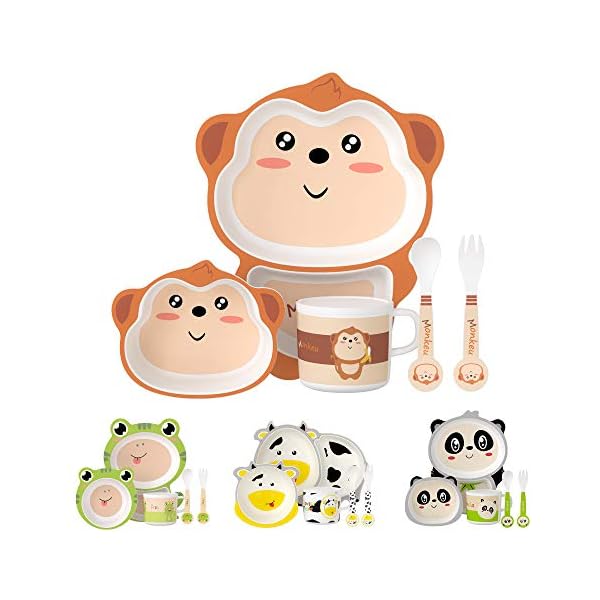 H-HOMEWINS-5-Piece-Kids-Dinner-Set-Eco-Friendly-Bamboo-Tableware-Includes-Plate-Bowl-Cup-Fork-Spoon-Dishwasher-Safe-Dinnerware-for-Baby-Children-Monkey H HOMEWINS 5-Piece Kids Dinner Set Eco-Friendly Bamboo Tableware Includes Plate Bowl Cup Fork Spoon Dishwasher Safe Dinnerware for Baby Children (Monkey)