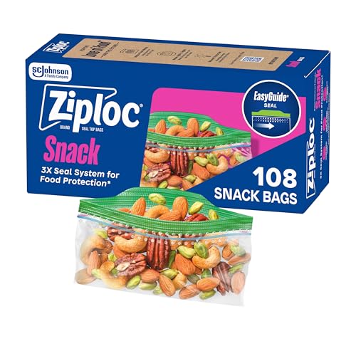 Ziploc Snack Bags, Easy Open and Close, Small Plastic Food Storage Bags, 108 Ba…
