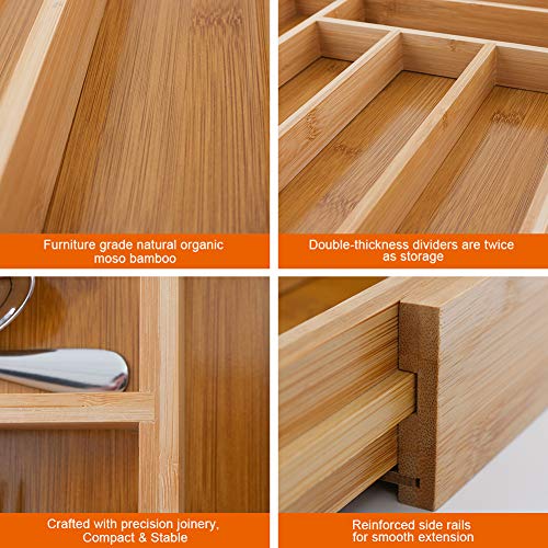 Bamboo Expandable Drawer Organizer for Kitchen, 100% Eco Friendly Adjustable Drawer Divider Holder for Silverware Tray, Cutlery, Utensil, Stationery, 8 Compartments - Thumbnail 4
