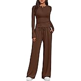 Trendy Queen Women's 2 Piece Matching Lounge Sets Fall Fashion Two Pieces Sweat Outfits Long Sleeve Wide Leg Pants Tracksuits