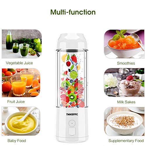 Portable Juicer Cup USB Battery Operated Blender - Six Blades in 3D, 16 oz, 4000mAh Rechargeable Battery Power Bank, 480ml Fruit Mixing Machine with Ice Tray FDA BPA Free (White) - Thumbnail 4