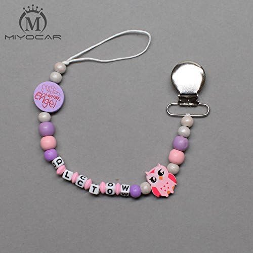 MIYOCAR Personalised Any name lovely owl purpl wooden beads iron dummy clip holder pacifier clip soother chain teether clip