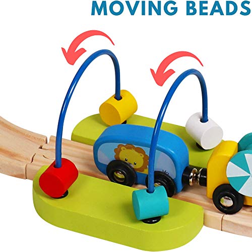 Vesta Baby My First Railway Train Set - 24 Piece Beginner Wooden Rail Activity Toy for Kids - Wood Double-Sided Compatible Tracks with Magnetic Trains, Age 18 Months 2 3 4 Years Old Toddler Boys Girls