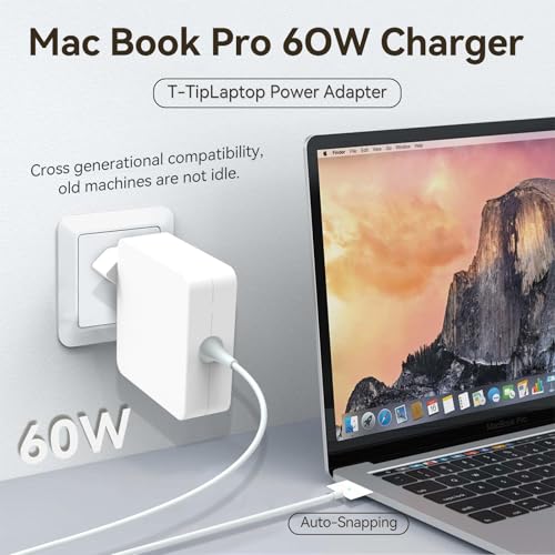 60W T-Tip Charger, Compatible with Mac Book Pro Charger, Portable Power Adapter for MacBook Air 11/13 Inch, Models 2012/2013/2014/2015/2017/2018, Fits A1502/A1465/A1436