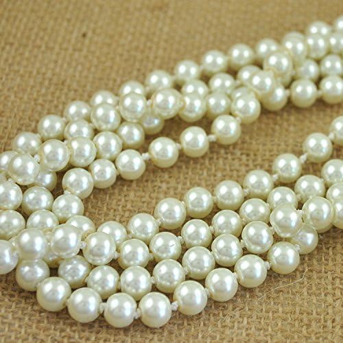 CrazyPiercing Faux Pearls Beads Necklace, Glass Strand Beads Necklace Chain, 1920s Fashion Imitation Pearls Long Necklace Vintage Costume Jewelry Necklace 55" Diameter of Pearl 0.32" for Women Girls