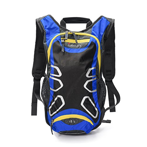 Juboury Hydration Backpack with Free 2L Water Bladder Reservoirs, 15L Hydration Rucksack Bag, All Weather Cover for Running, Hiking, Biking, and Any Other Outdoor Activity (Blue)