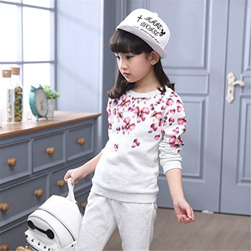 ODFAPP Adorable Girls children clothing set spring autumn sport plaid hoodie+pants two piece kids clothes tracksuit 5~11 years old girls clothes Silver5 Cool