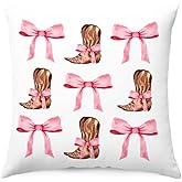 QROZIAR Preppy Coquette Pink Bow Cowgirl Pillow Covers, Trendy Western Decorative Throw Pillow Covers 18x18, Cowgirl Aesthetic Room Decor Pillow Cases for Home Bedroom Couch Girls College Dorm