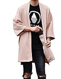 LOST IN BKK Men's Long Oversized Kimono Cardigan Noragi Street Jacket Haori Man Yukata Coat (Beige)