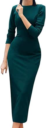 VJGOAL Mujer Primavera Verano Color sólido Cuello Redondo Manga Larga Sin  Respaldo Corte de lápiz Falda de Noche Cóctel Bodycon Elegante Vestido  Formal: Amazon.es: Ropa
