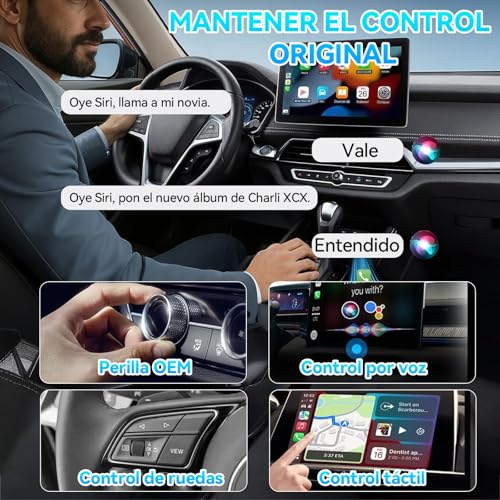 Adaptador Carplay Inalambrico y Android auto, [Integrado 2 en 1] USB y Type-C 5.2 Bluetooth Adapter Auto, Plug&Play, para iPhone y Android, 5GHz WiFi Adaptadores 98% Coches OEM CarPlay con Cable