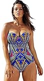 PEGGYNCO Womens Sweetheart Bandeau Print One-piece Swimwear