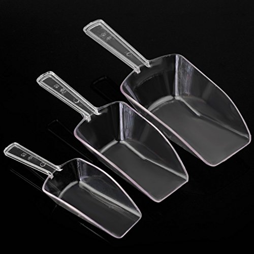 Freedi Set of 3 Plastic Kitchen Scoops Reusable Acrylic Clear Scoop for Ice Sugar Sweet Candy Bar Wedding Party Buffet Favor
