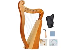 Celtic Irish Harp,19 Strings, Mahogany Wooden Lever Harp with Tuning Wrench & Bag, 3 Sound Holes for Rich Resonance,For Adult