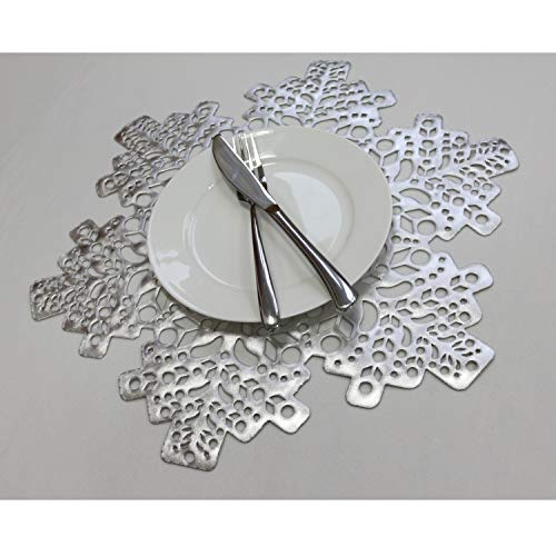 Wintop 16.5" Pressed Vinyl Non-Slip Placemats, Set of 6, Snowflake Silver