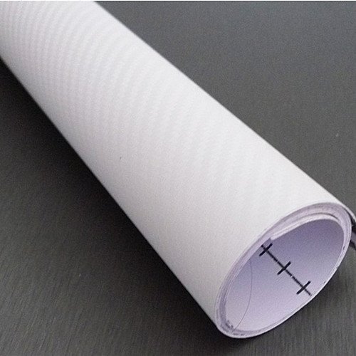 3D Black Carbon Fiber Film Twill Weave Vinyl Sheet Roll Wrap - 12''x60'' (White)